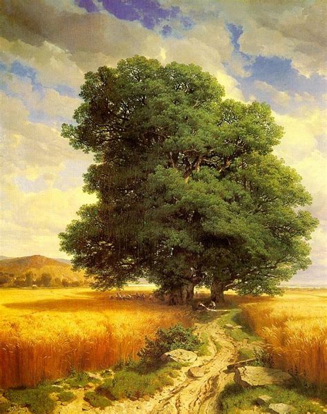 Calame Oil Paintings - Landscape with Oak Trees