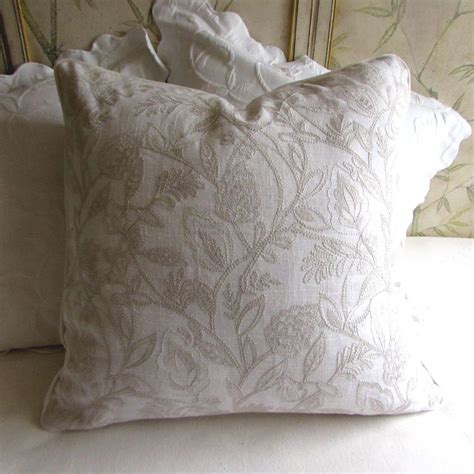 EURO pillow cover 24x24 Ecru on White decorative linen embroidered ...