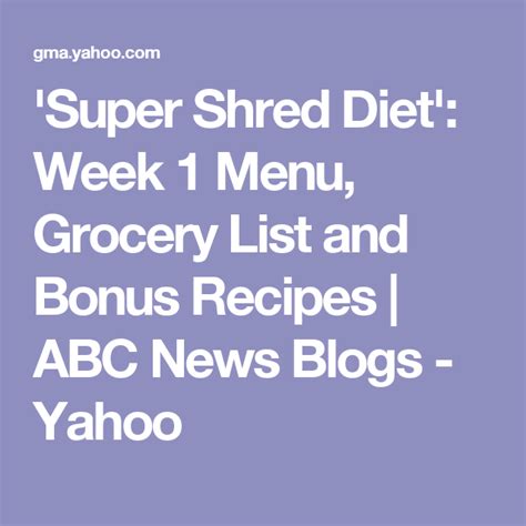 'Super Shred Diet': Week 1 Menu, Grocery List and Bonus Recipes (With images) | Shred diet ...