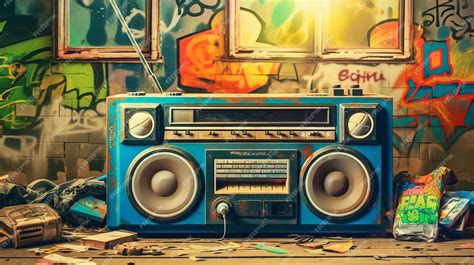 Premium AI Image | 1980s retro boombox in graffiticovered room