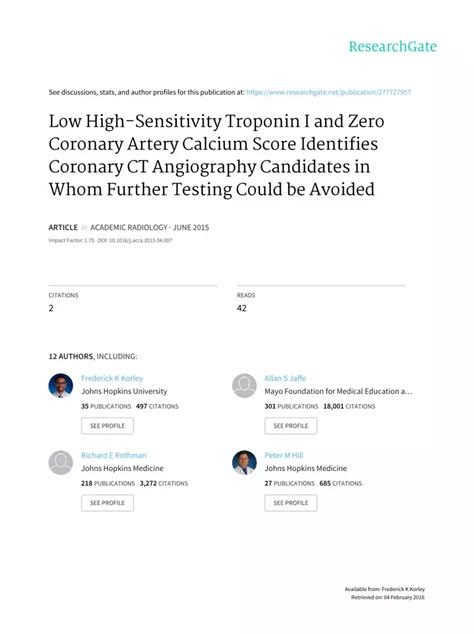 (PDF) Low High-Sensitivity Troponin I and Zero Coronary Artery Calcium Score Identifies Coronary ...