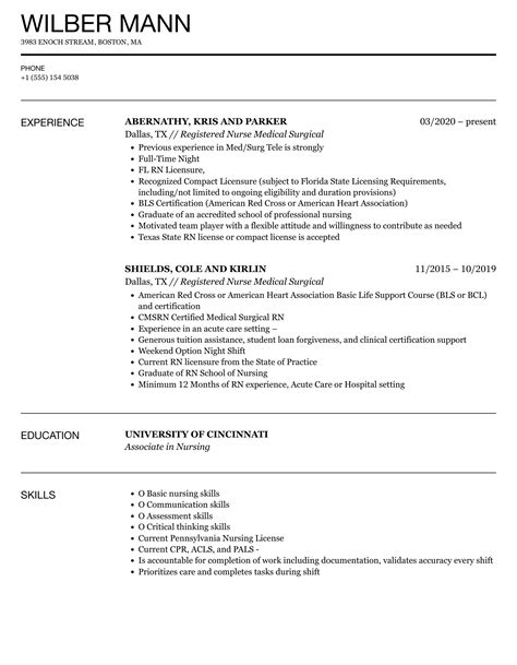 Med Surg Nurse Resume Template