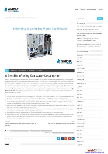 6 benefits of using sea water desalination | PDF