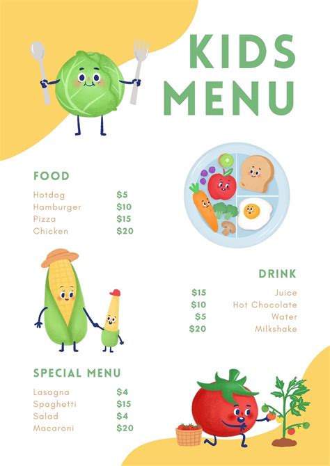 Free Printable Kids Menu Template