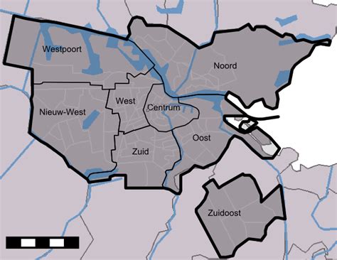 Map of Amsterdam 8 districts (stadsdelen) & neighborhoods