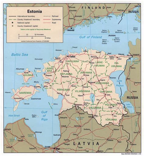 Detailed political and administrative map of Estonia with roads and ...