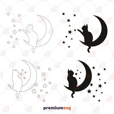 Cat Moon SVG Cat Moon Clipart Cat Moon Silhouette Cut File Vector Cat ...