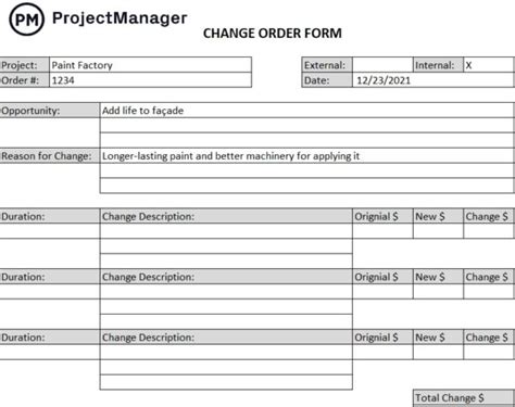 Free Change Order Form Template for Excel - ProjectManager