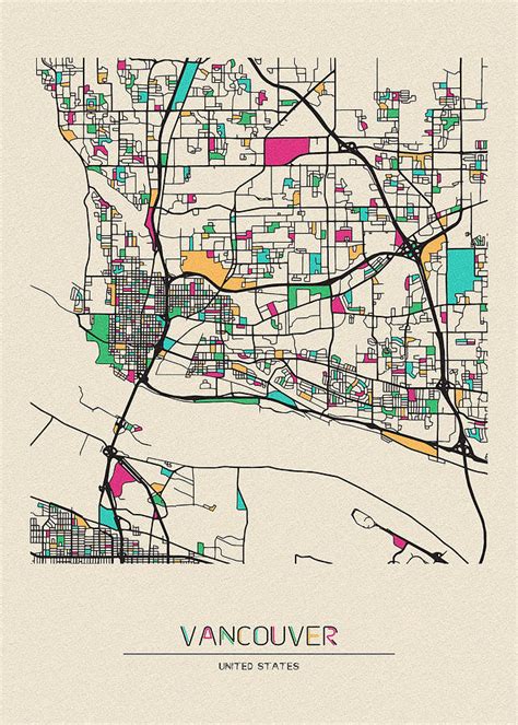 Vancouver, Washington City Map Drawing by Inspirowl Design | Fine Art ...