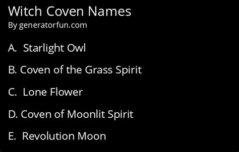 Witch Coven Name Generator - Generate a Random Witch Coven Name