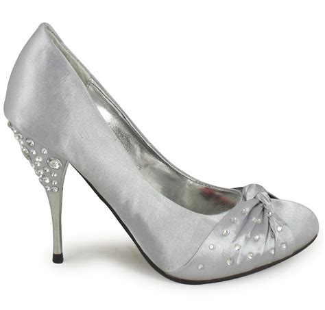 LADIES SILVER BRIDAL PROM BRIDESMAID SHOES SIZES 3-8 UK | eBay