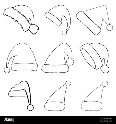 Santa christmas hat outline set. Contour shape collection of santa ...