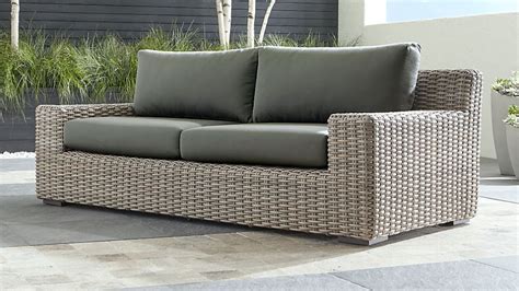 Abaco All-Weather Resin Wicker Outdoor Patio Sofa with White Sunbrella Cushions + Reviews ...