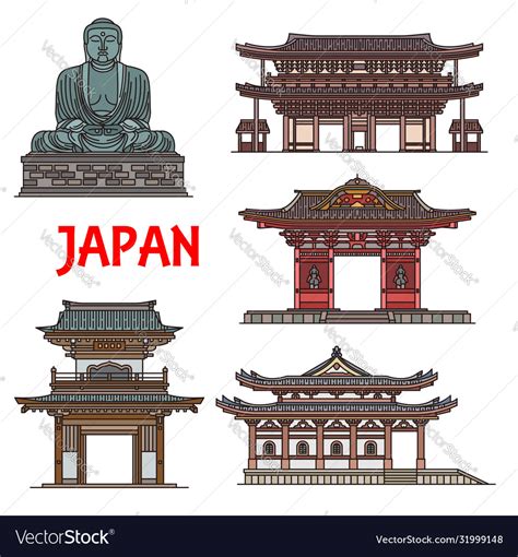 Japanese temples pagodas kamakura architecture Vector Image