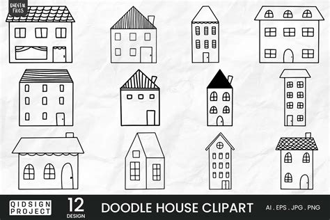 12 Doodle House Clipart, hand drawn house, House vector Art By qidsign ...