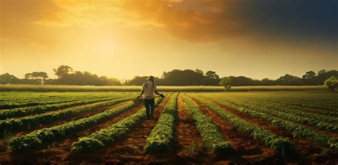 Premium Photo | Farmer in Field at Sunrise Symbolizing Growth