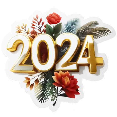 Happy New Year 2024 Sticker With Decorations On Transparent Background ...