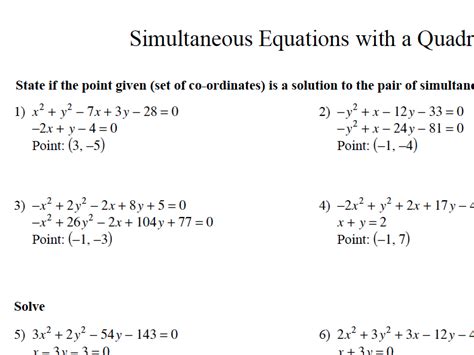 GCSE Maths Revision Simultaneous Equations with a Quadratic | Teaching Resources