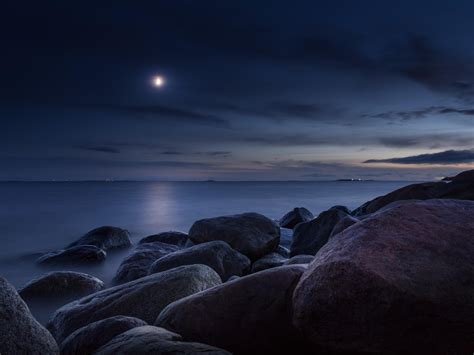 piedras fondo de pantalla, mar, noche, luna, luz HD: Con pantalla grande: de alta definición de ...