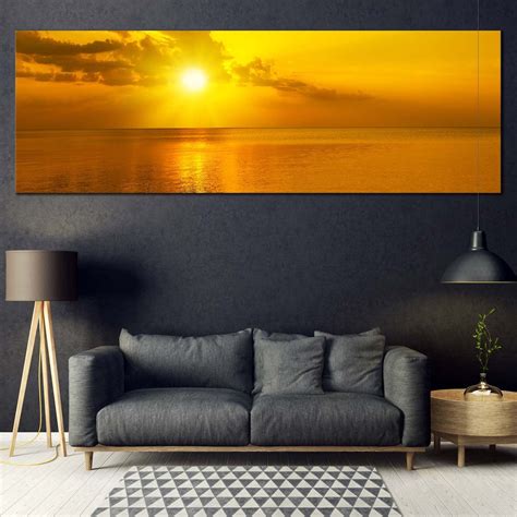 Cloudy Seascape Canvas Wall Art, Yellow Ocean Sky 1 Piece Canvas Wall ...