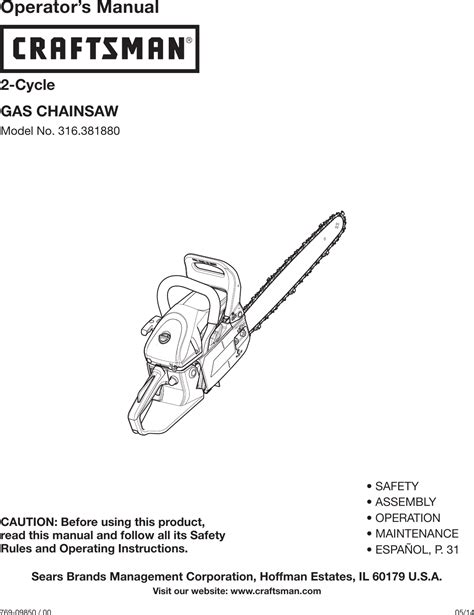 Craftsman 18 46Cc Gas Chainsaw Owners Manual