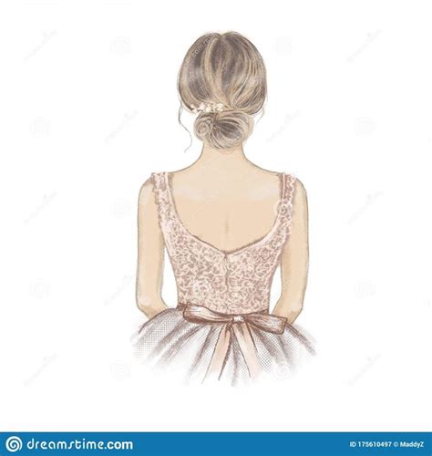 Beautiful Girl, Young Woman In Fancy Dress, Back View. Bride, Princess ...