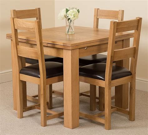 Richmond 90cm - 150cm Square Oak Extending Dining Table and 4 Chairs Dining Set with Lincoln ...