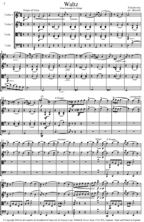 Tchaikovsky - Waltz from Serenade for Strings (String Quartet Score) - Broadbent & Dunn Ltd ...