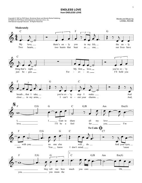 Endless Love by Diana Ross & Lionel Richie Sheet Music for Easy Lead Sheet / Fake Book at Sheet ...