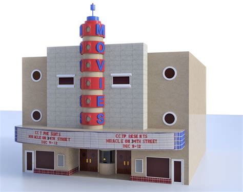 Old Movie Theater Building Model FBX Format 3D ArchitecturaPoser World ...