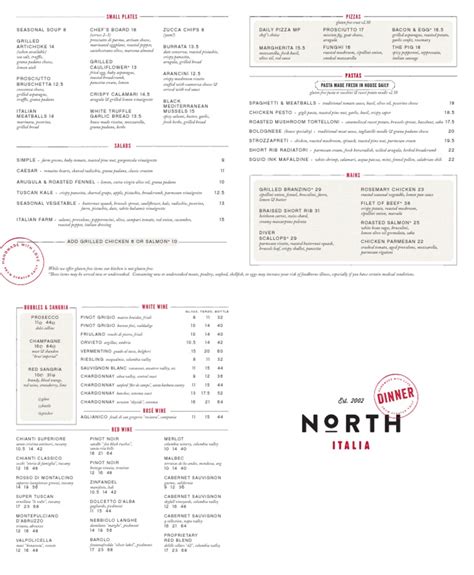 North Italia Menu | Cuisine | Foods