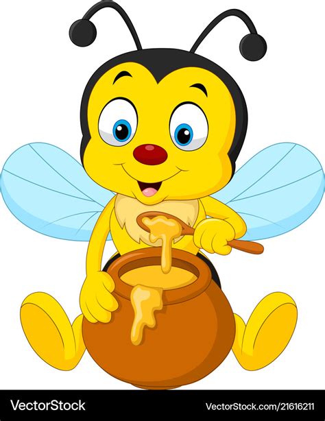 Cartoon bee with honey pot Royalty Free Vector Image