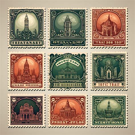 Premium AI Image | A Set Of Postal Stamp 2D Design With Vintage Style ...