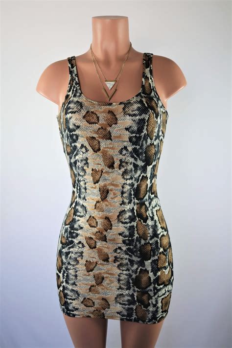 Snake Print Dress - Snake printed bodycon scoop neck mini dress.