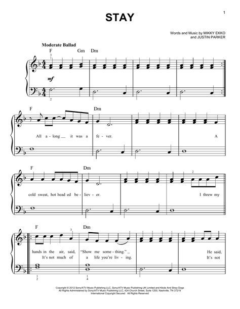 Stay sheet music by Rihanna (Easy Piano – 96861)