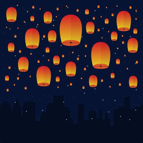 Sky Lantern In The Night Sky Illustration 182401 Vector Art at Vecteezy