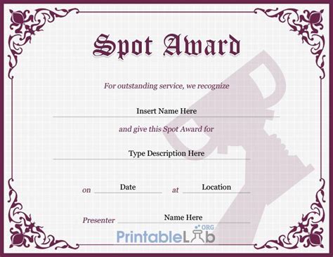 Spot Award Certificate sample in Silver, Quincy and Cosmic colors in ...