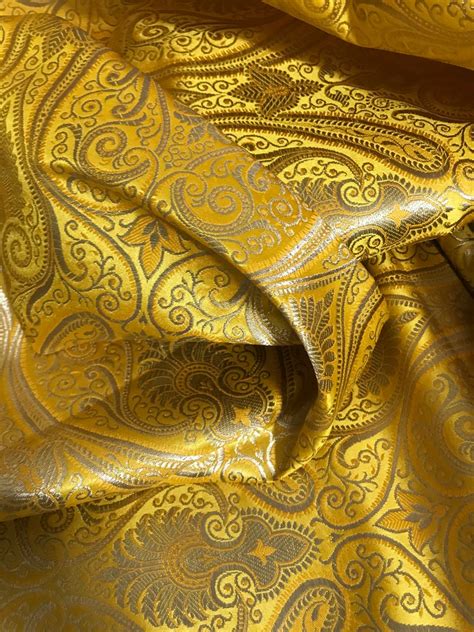 40% SALE Indian Silk Brocade Fabric Yellow and Gold | Etsy