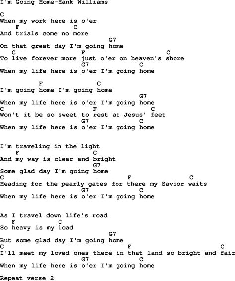 Country, Southern and Bluegrass Gospel Song I'm Going Home-Hank Williams Lyrics with chords