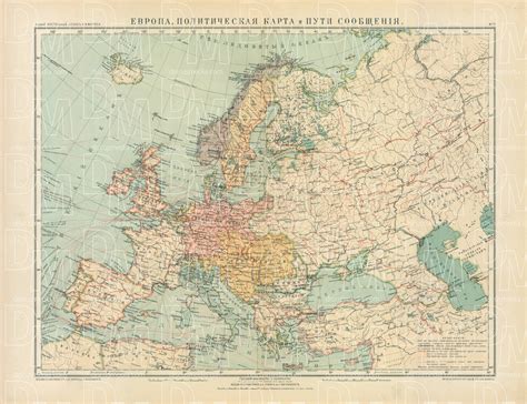 Old map of Europe (political and transportation) in 1910. Buy vintage ...