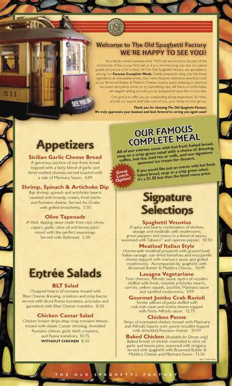 Old Spaghetti Factory Menu, Menu for Old Spaghetti Factory, Elk Grove, Sacramento - Urbanspoon ...