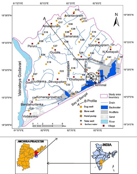 Location map of the central Godavari delta, East Godavari District,... | Download Scientific Diagram