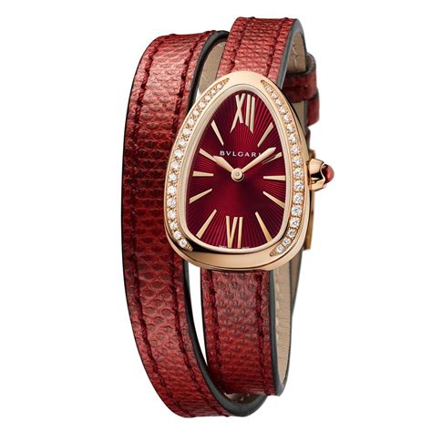 Serpenti watch in rose gold with red lacquered dial and diamonds ...