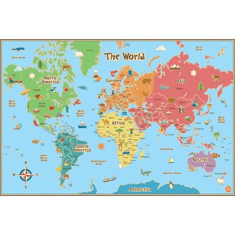 Kids World Dry Erase Map Decal - WallPops for Kids Wall Art