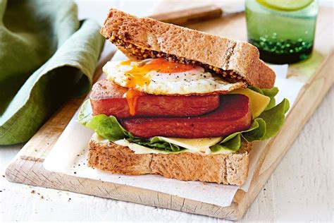 Spam and fried egg sandwich