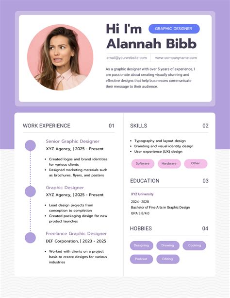 Purpel and White Graphic Designer Resume