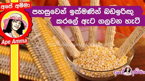පහසුවෙන් ඉක්මණින් බඩඉරිඟු කරලේ ඇට ගලවන හැටි How to remove corn kernels by Apé Amma (Bada iguru ...