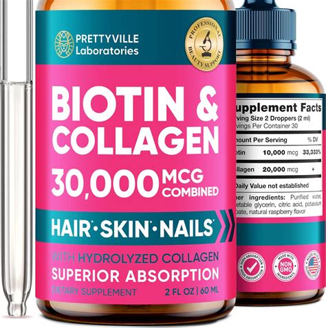 Buy Liquid Biotin & Collagen for Hair Growth 30000mcg - Support Hair Health, Strong Nails and ...