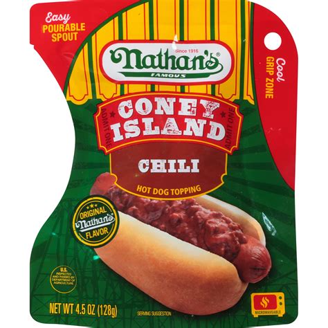 Nathan's Original Coney Island Chili Hot Dog Topping, 4.5 ounce microwaveable pouch - Walmart.com