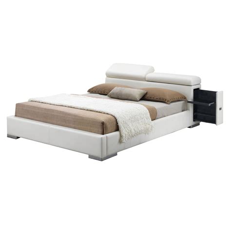 Faux Leather Platform Eastern King Bed with Adjustable Headrest, White ...